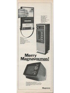 1972 Magnavox Cassette Recorder Clock Radio Portable TV Vintage Print Ad (L1)